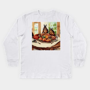 Squirrel Family Thanksgiving Dinner Kids Long Sleeve T-Shirt